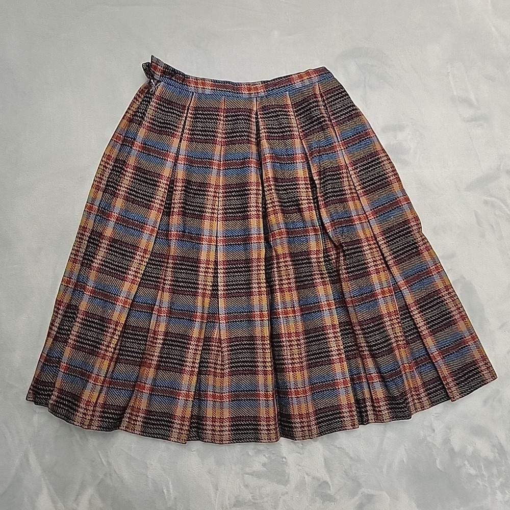 VTG Kerrybrooke Sears Plaid Pleated Skirt Womens 26 Multicolor Academic Made USA